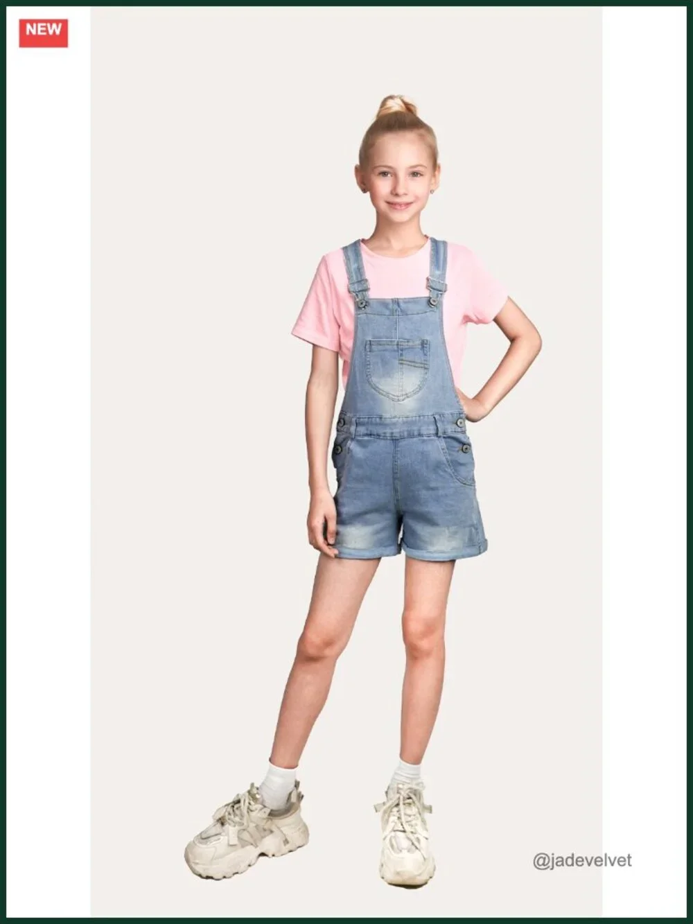 Big Girls Denim Short Overalls Light Wash Jean Shortalls Adjustable Straps